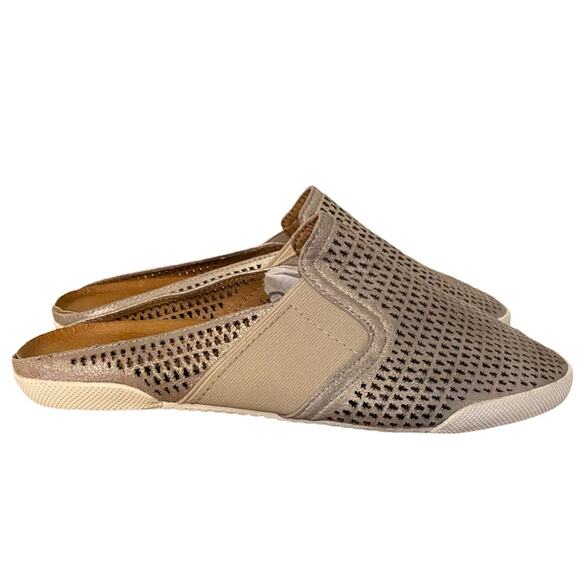 Frye Melanie Gore Perforated Mules Sz 7.5 Metallic Beige - Picture 1 of 7